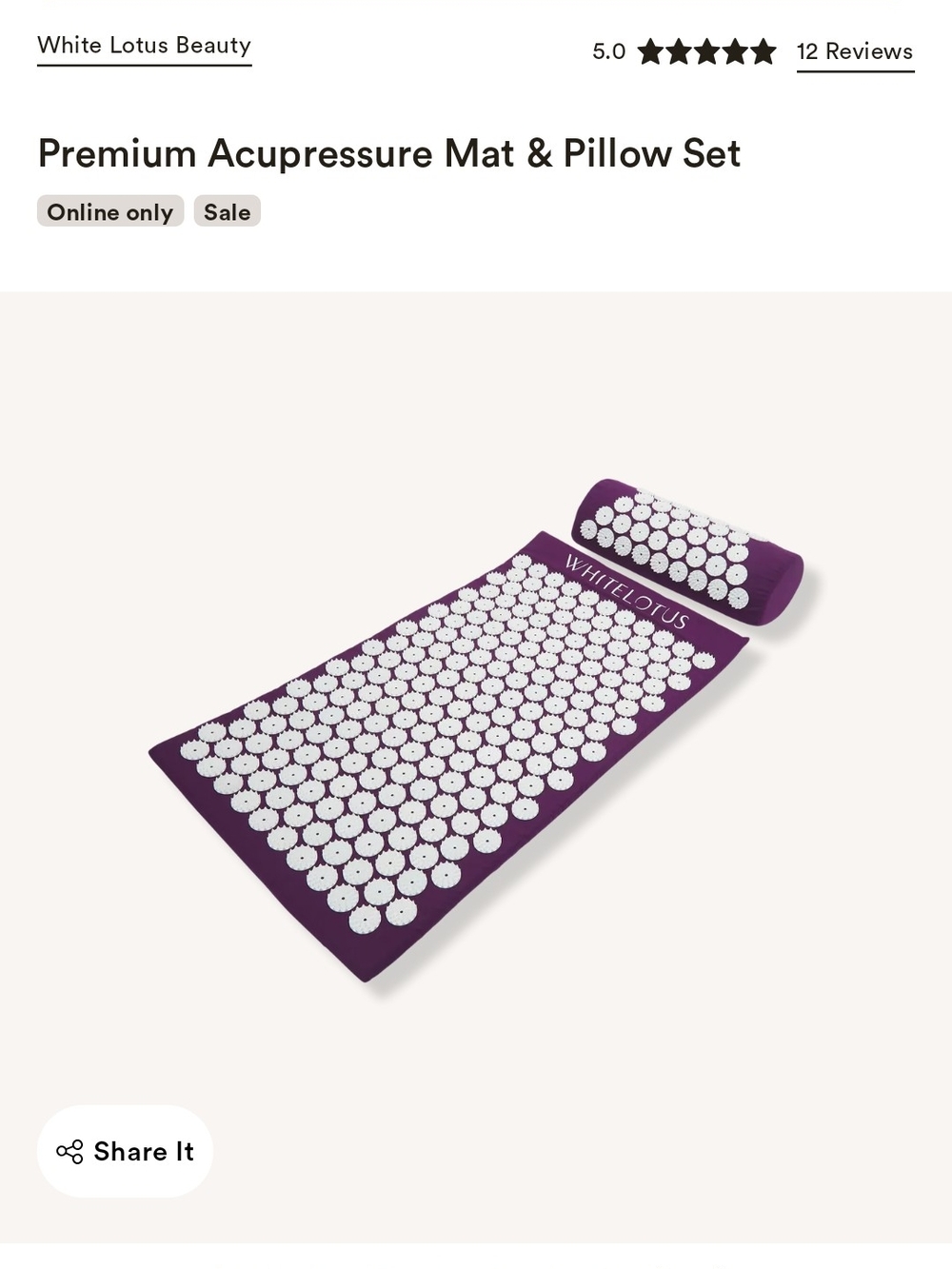 White Lotus Beauty Premium Acupressure Mat & Pillow Set in Purple